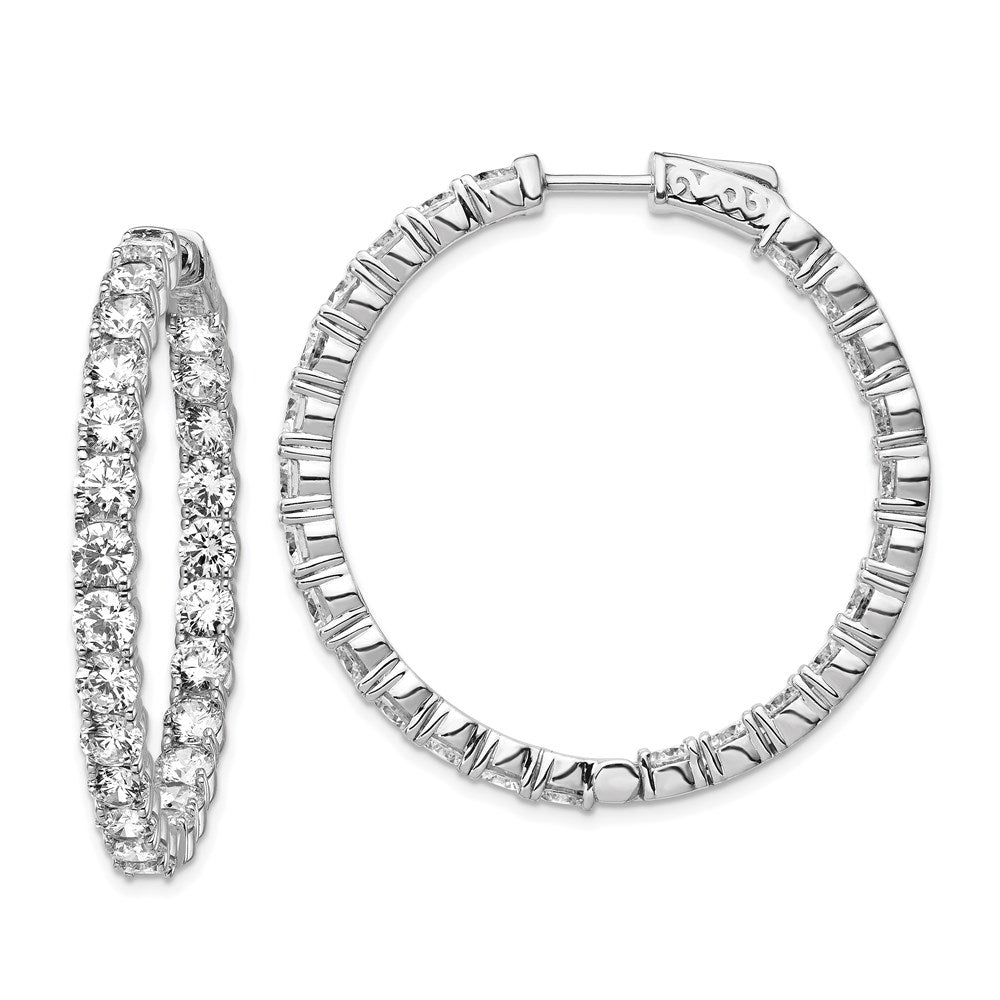 Sterling Shimmer Sterling Silver Rhodium-plated 50 Stone 3.75mm CZ In and Out Round Hinged Hoop Earrings, 36 x 36 mm