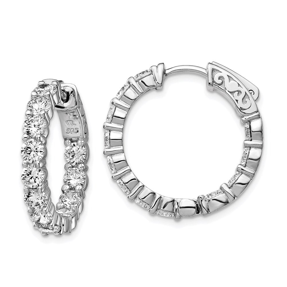 Sterling Shimmer Sterling Silver Rhodium-plated 24 Stone 3.5mm CZ In and Out Round Hinged Hoop Earrings, 21 x 22 mm