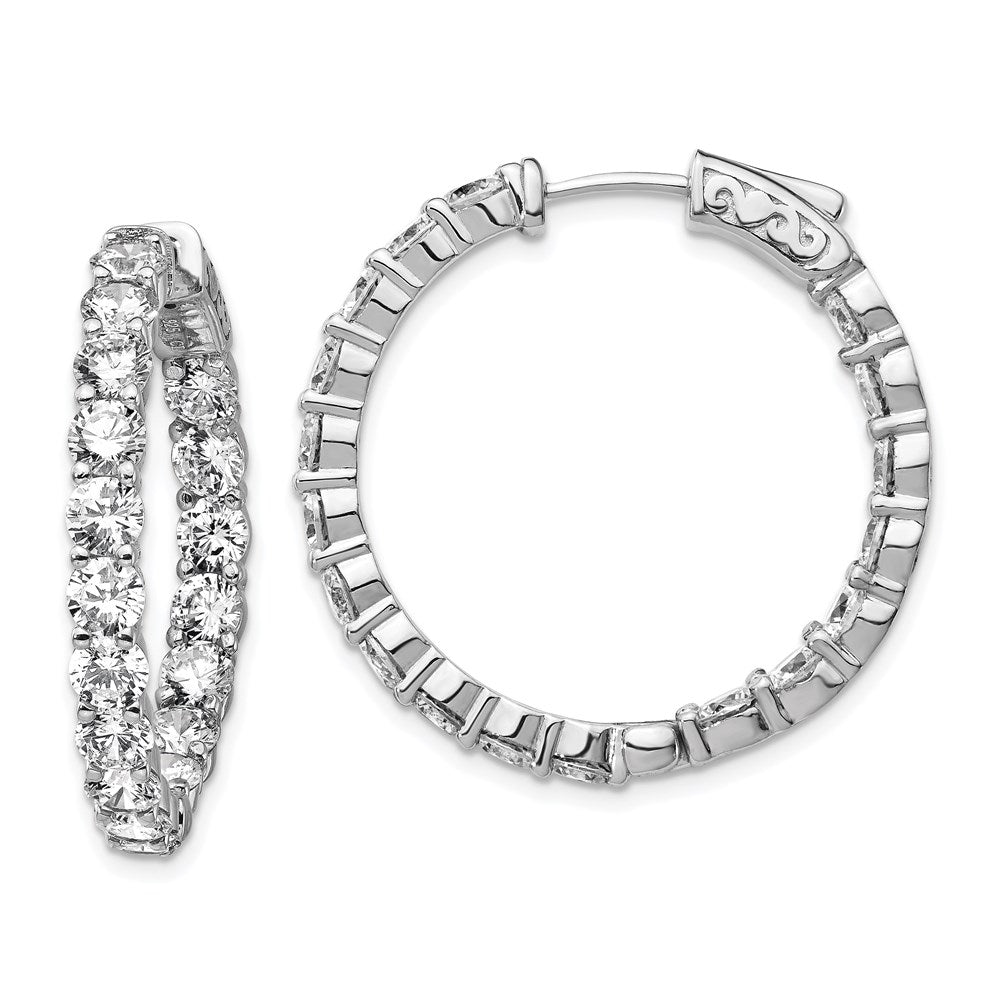 Sterling Shimmer Sterling Silver Rhodium-plated 36 Stone 3.5mm CZ In and Out Round Hinged Hoop Earrings, 28 x 28 mm