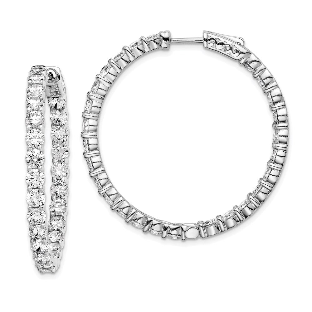 Sterling Shimmer Sterling Silver Rhodium-plated 52 Stone 3.5mm CZ In and Out Round Hinged Hoop Earrings, 38.5 x 37.8 mm