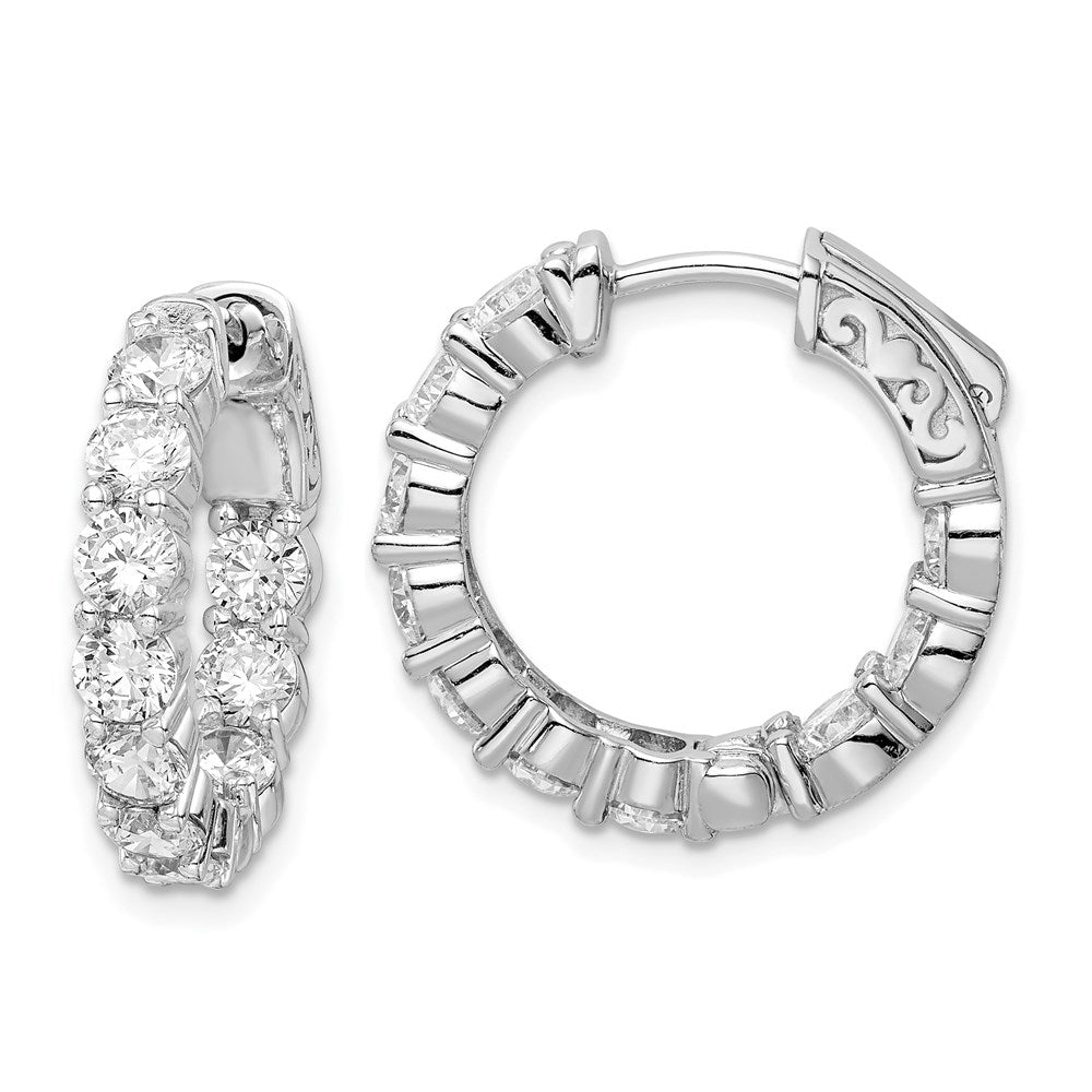 Sterling Shimmer Sterling Silver Rhodium-plated 20 Stone 3.75mm CZ In and Out Round Hinged Hoop Earrings, 20 x 20 mm