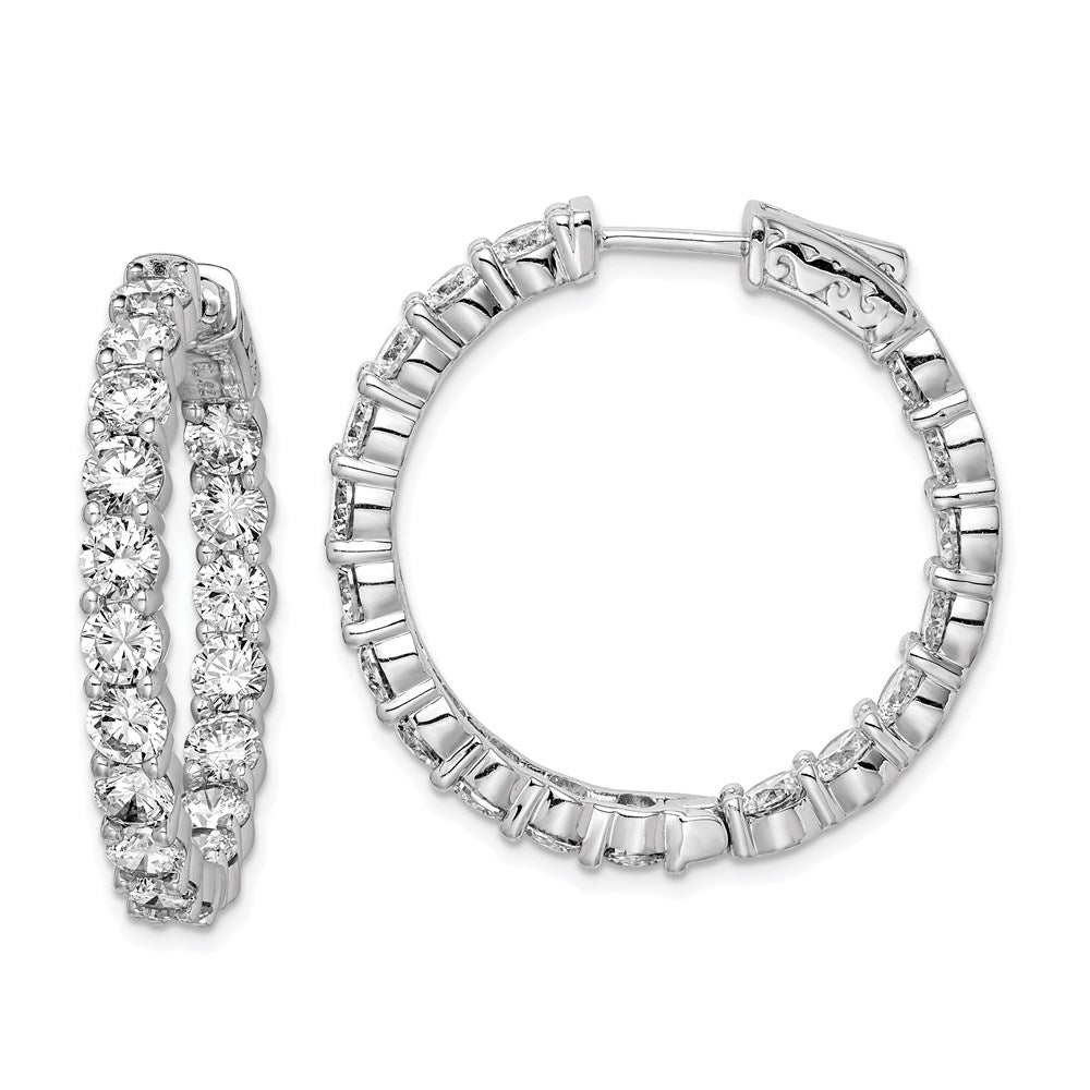 Sterling Shimmer Sterling Silver Rhodium-plated 36 Stone 3.75mm CZ In and Out Round Hinged Hoop Earrings, 29.5 x 29.5 mm