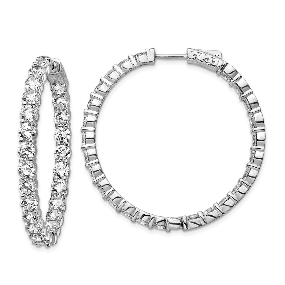 Sterling Shimmer Sterling Silver Rhodium-plated 50 Stone 3.75mm CZ In and Out Round Hinged Hoop Earrings, 39.5 x 39.5 mm