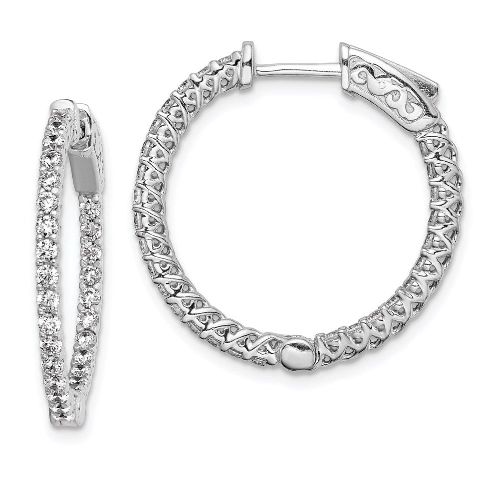 Sterling Shimmer Sterling Silver Rhodium-plated 56 Stone 1.7mm CZ In and Out Round Hinged Hoop Earrings, 24.5 x 24.5 mm