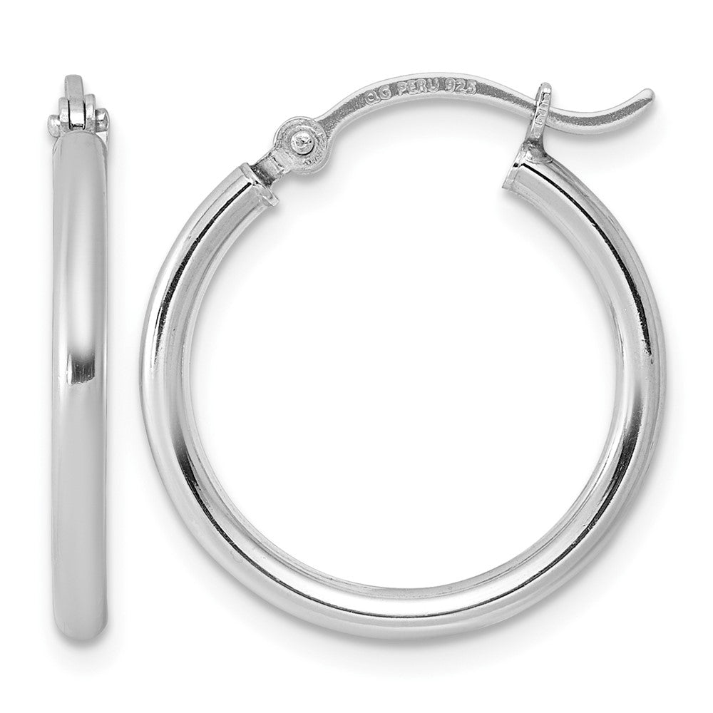 Sterling Silver Rhodium-plated 2mm Round Hoop Earrings, 21 x 2 mm