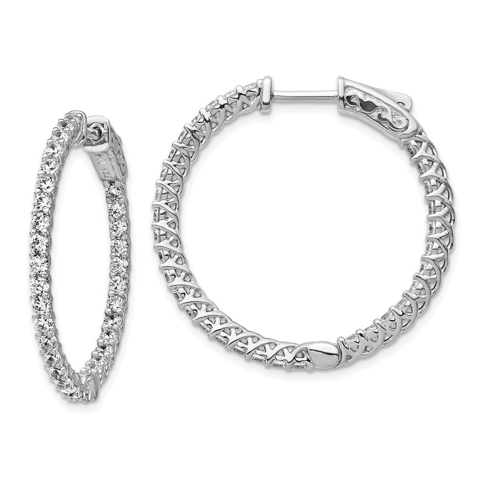 Sterling Shimmer Sterling Silver Rhodium-plated 64 Stone 2mm CZ In and Out Round Hinged Hoop Earrings, 29 x 29 mm