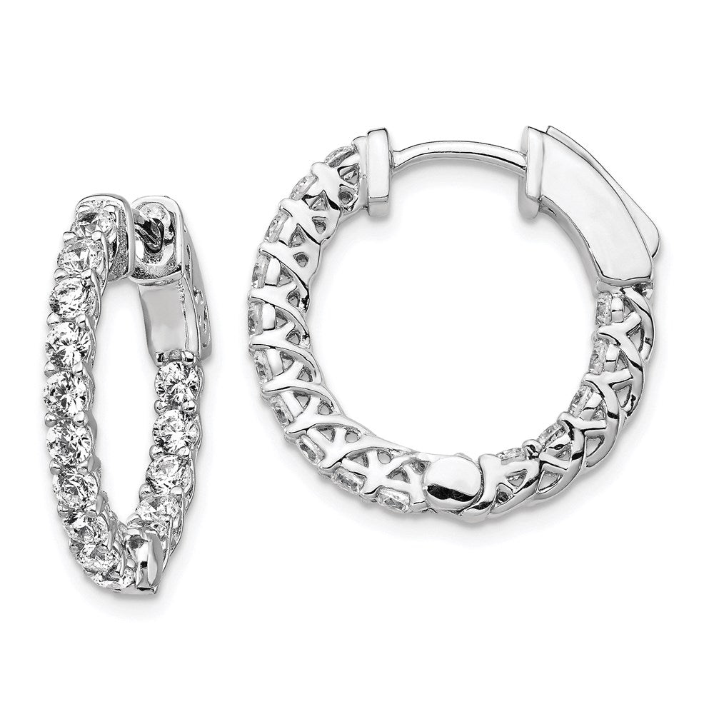 Sterling Shimmer Sterling Silver Rhodium-plated 30 Stone 2.3mm CZ In and Out Round Hinged Hoop Earrings, 21 x 21 mm