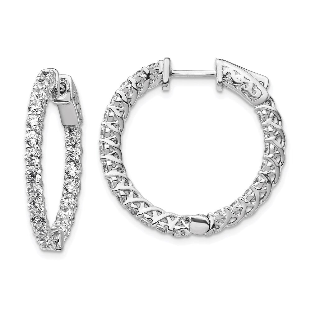 Sterling Shimmer Sterling Silver Rhodium-plated 44 Stone 2.5mm CZ In and Out Round Hinged Hoop Earrings, 24.25 x 25.25 mm