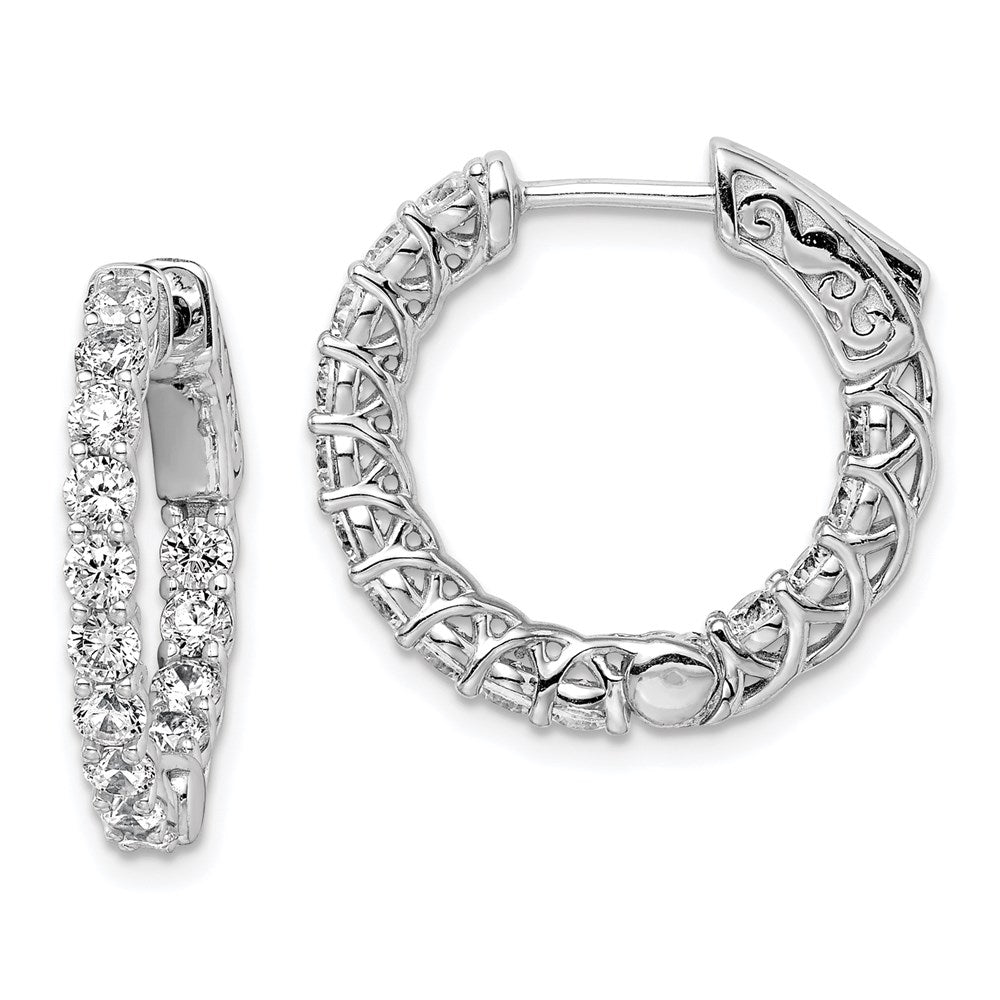 Sterling Shimmer Sterling Silver Rhodium-plated 26 Stone 2.5mm CZ In and Out Round Hinged Hoop Earrings, 20.5 x 21.5 mm
