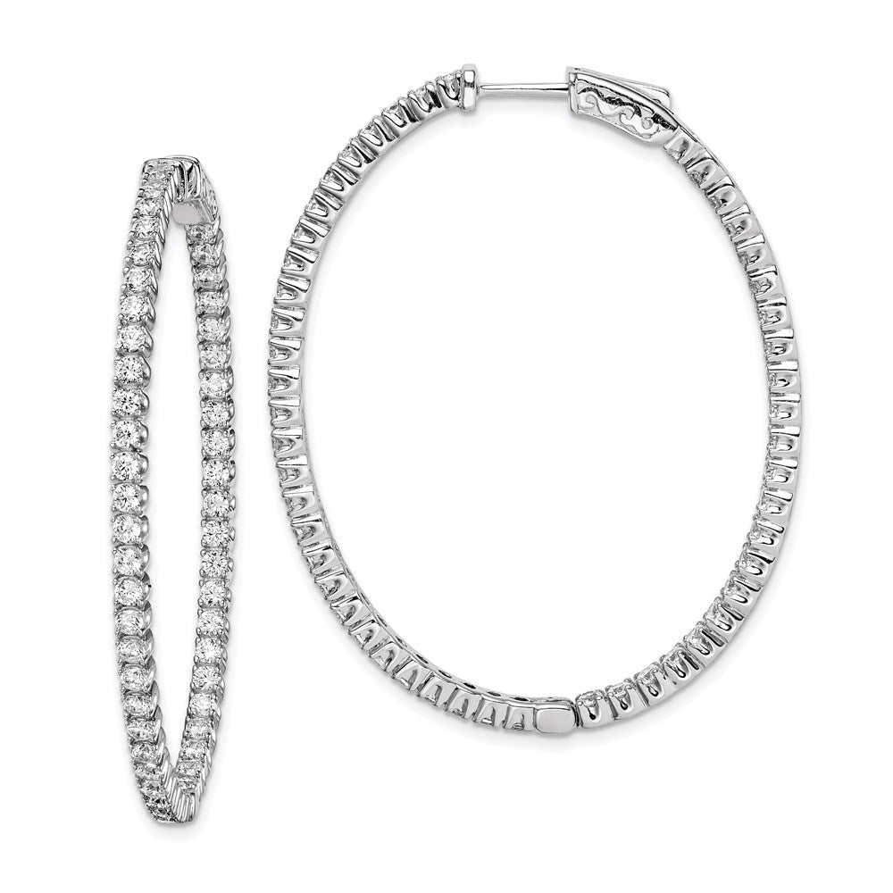 Sterling Shimmer Sterling Silver Rhodium-plated 100 Stone 2.0mm CZ In and Out Oval Hinged Hoop Earrings, 48 x 38 mm