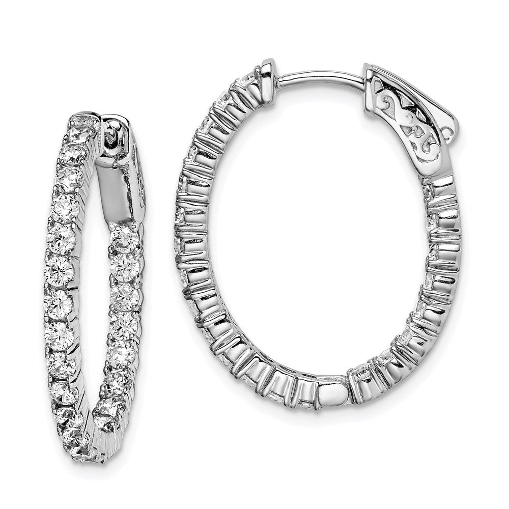 Sterling Shimmer Sterling Silver Rhodium-plated 44 Stone 2.3mm CZ In and Out Oval Hinged Hoop Earrings, 26 x 22 mm