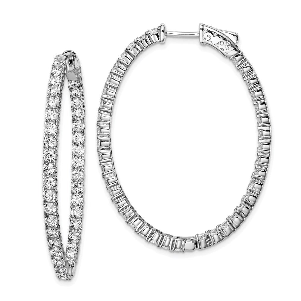 Sterling Shimmer Sterling Silver Rhodium-plated 78 Stone 2.5mm CZ In and Out Oval Hinged Hoop Earrings, 43 x 33 mm