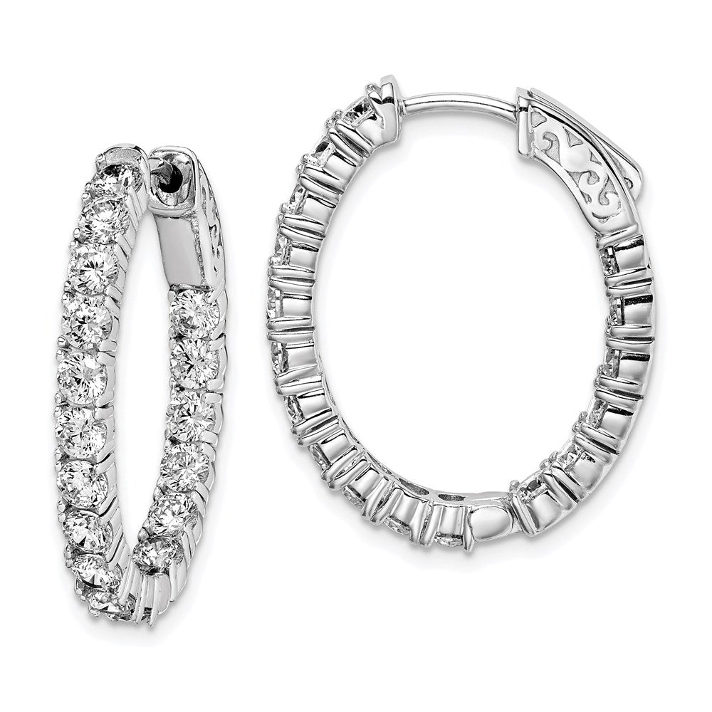 Sterling Shimmer Sterling Silver Rhodium-plated 34 Stone 3.0mm CZ In and Out Oval Hinged Hoop Earrings, 26 x 21 mm