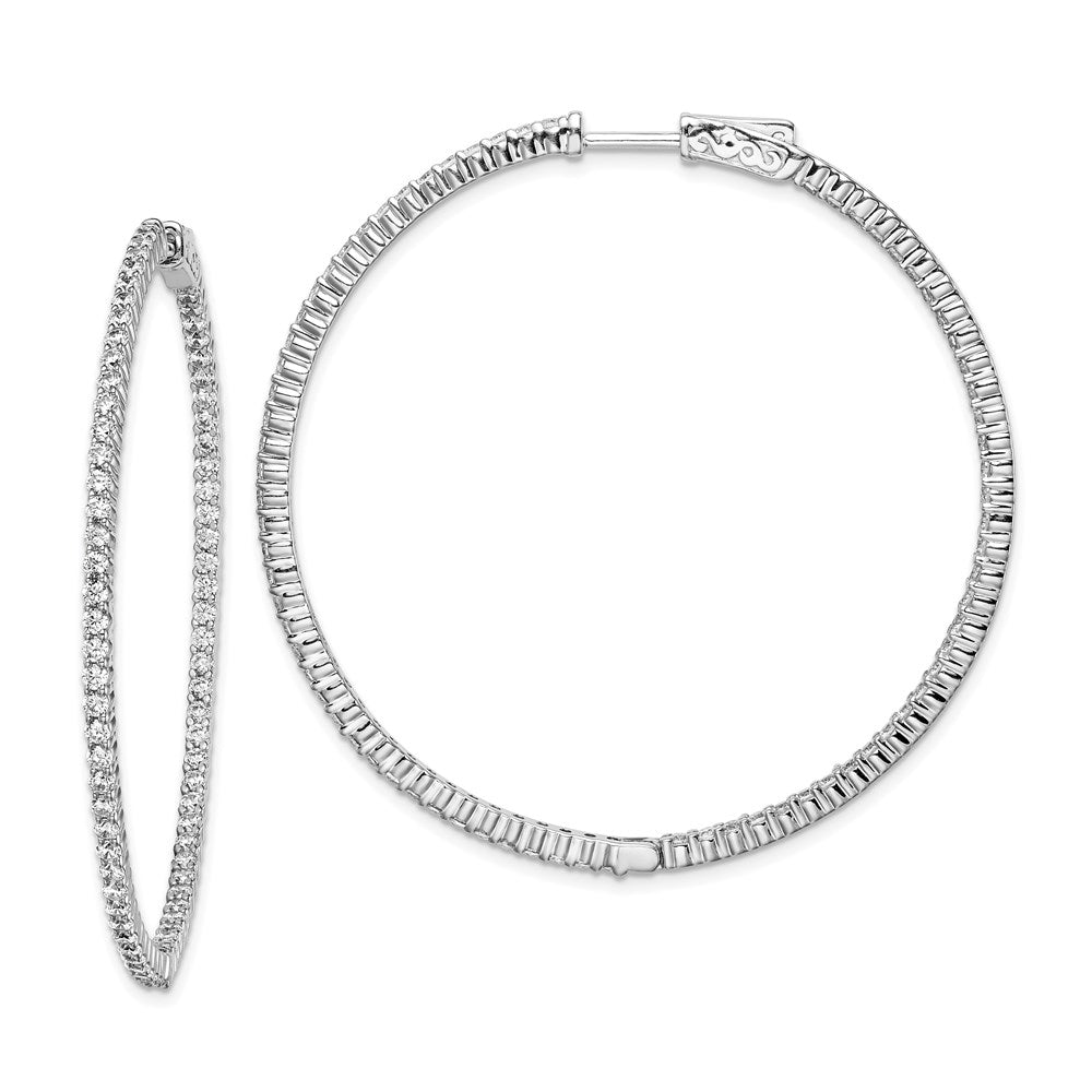 Sterling Shimmer Sterling Silver Rhodium-plated 150 Stone 1.7mm CZ In and Out Round Hinged Hoop Earrings, 50 x 49.5 mm