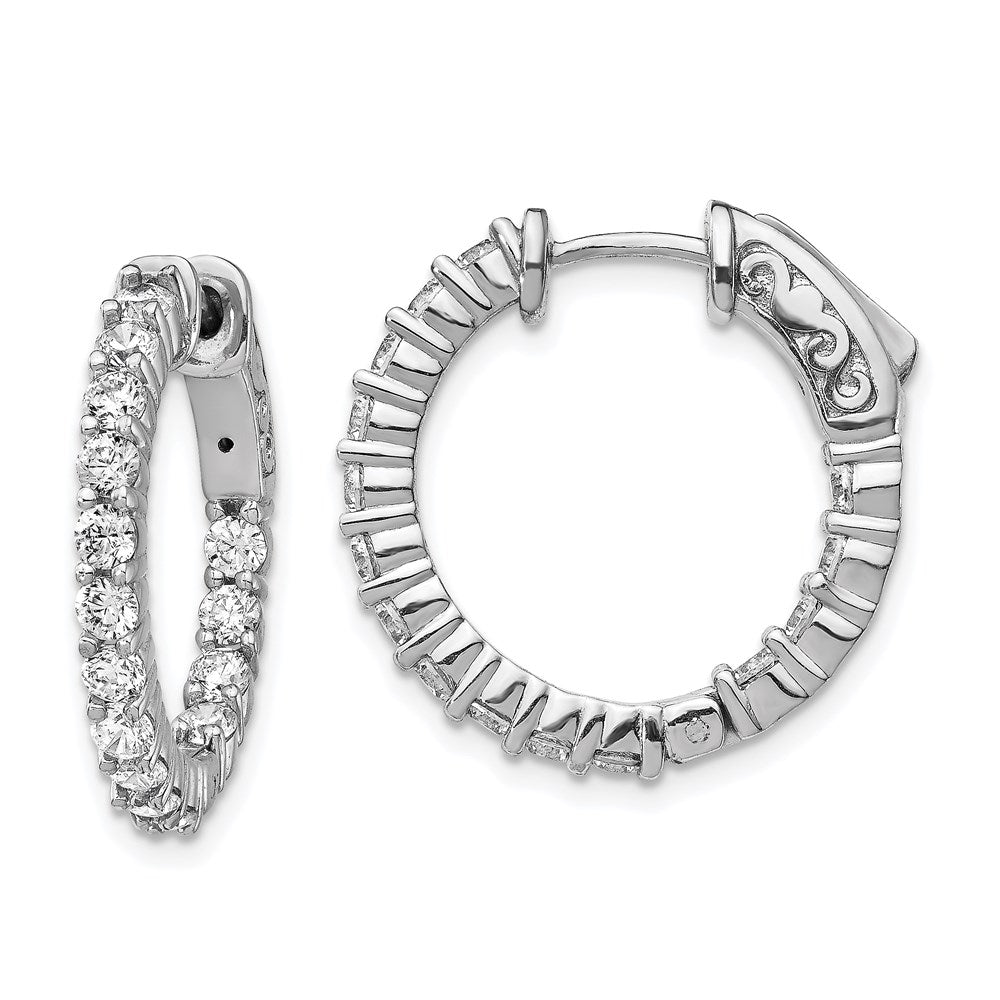 Sterling Shimmer Sterling Silver Rhodium-plated 30 Stone 2.3mm CZ In and Out Round Hinged Hoop Earrings, 20 x 19.5 mm