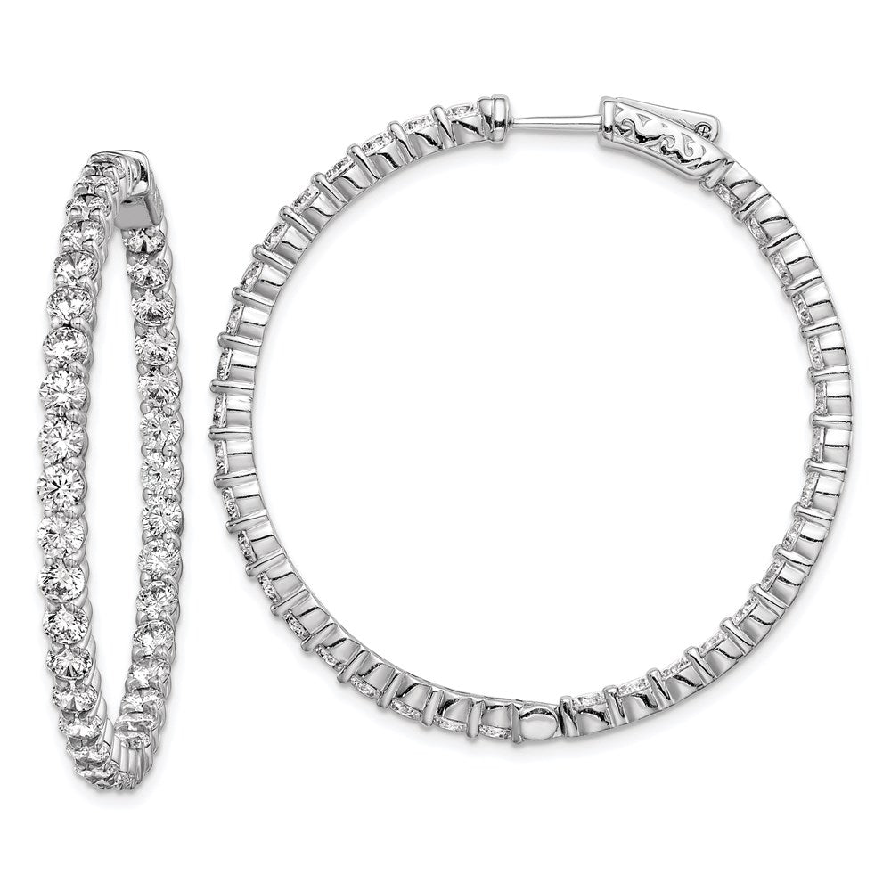 Sterling Shimmer Sterling Silver Rhodium-plated 70 Stone 3mm CZ In and Out Round Hinged Hoop Earrings, 43 x 42.5 mm