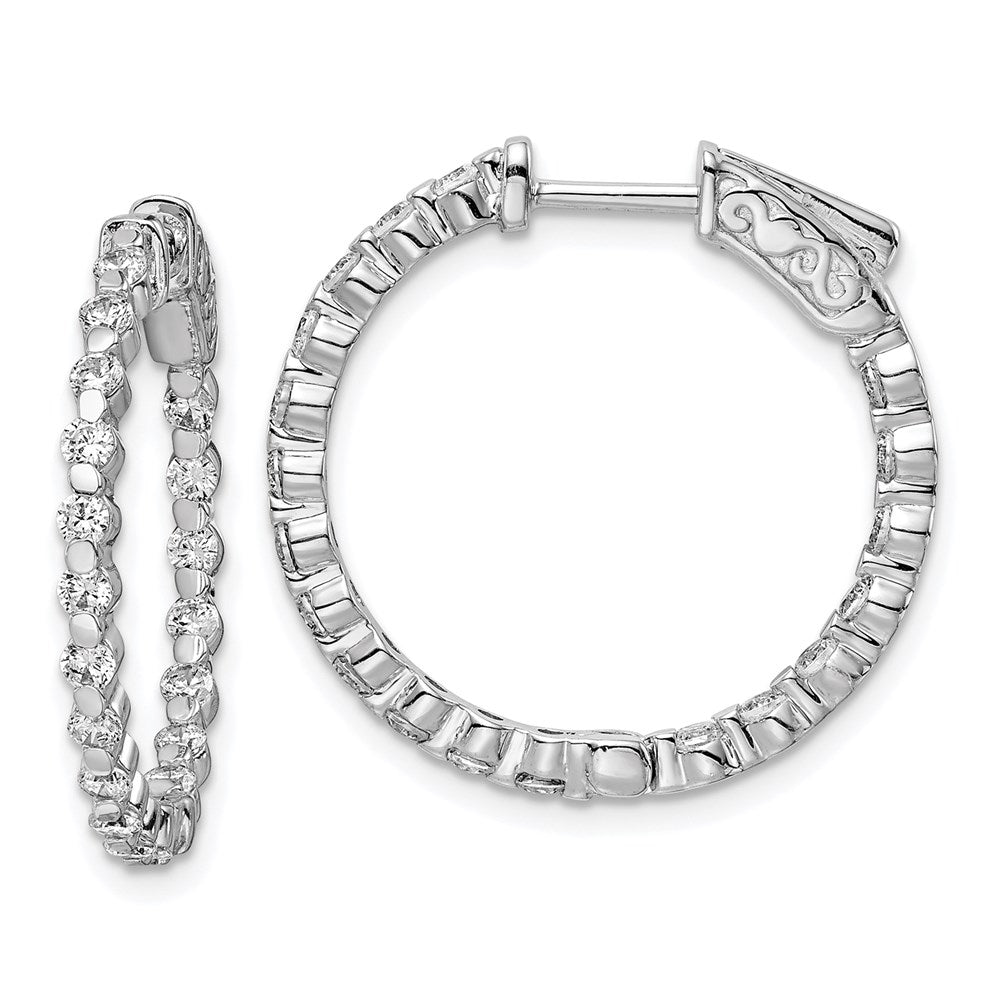 Sterling Shimmer Sterling Silver Rhodium-plated 38 Stone 2mm CZ In and Out Round Hinged Hoop Earrings, 24.7 x 25 mm