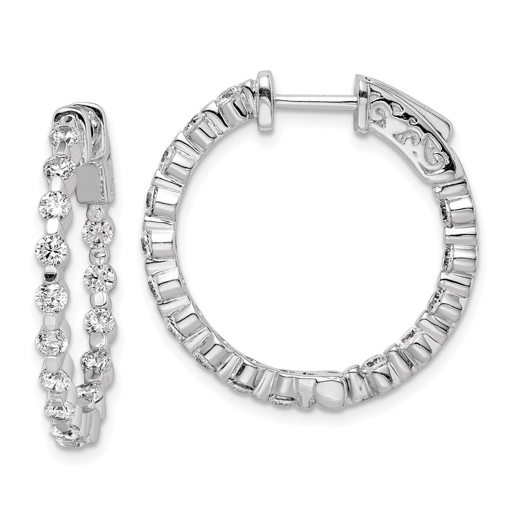 Sterling Shimmer Sterling Silver Rhodium-plated 30 Stone 2.3mm CZ In and Out Round Hinged Hoop Earrings, 25 x 25 mm