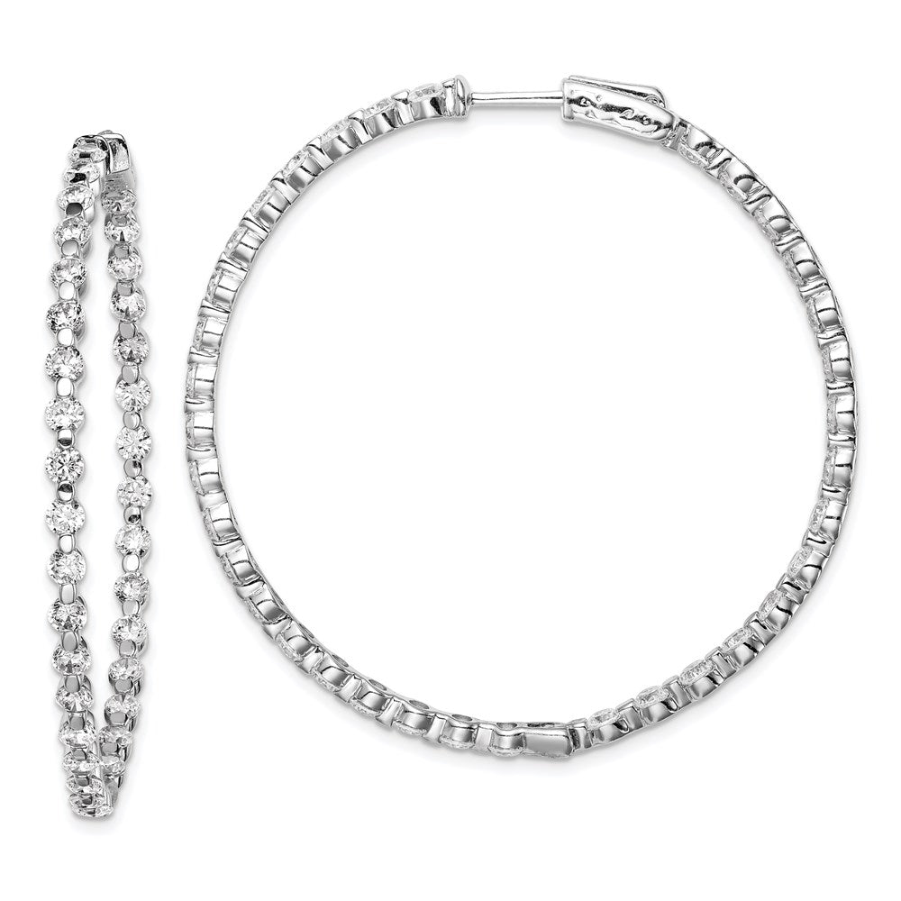 Sterling Shimmer Sterling Silver Rhodium-plated 78 Stone 2.75mm CZ In and Out Round Hinged Hoop Earrings, 50.5 x 49.5 mm