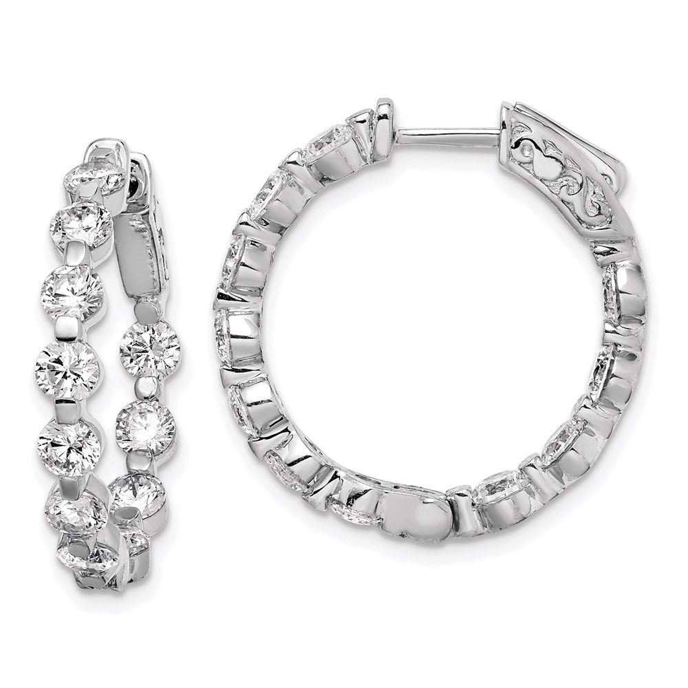 Sterling Shimmer Sterling Silver Rhodium-plated 22 Stone 3.5mm CZ In and Out Round Hinged Hoop Earrings, 25.3 x 24 mm