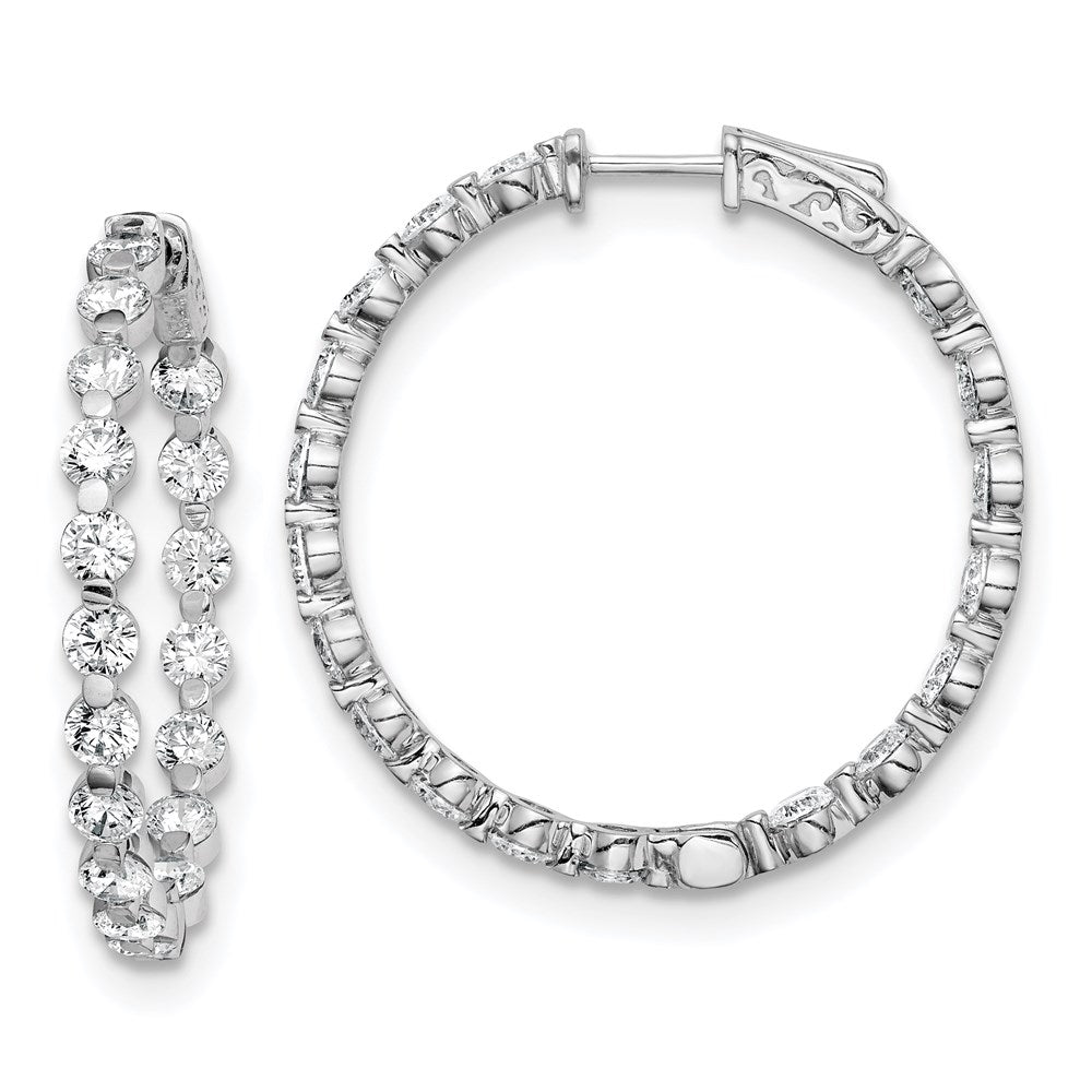 Sterling Shimmer Sterling Silver Rhodium-plated 36 Stone 3.5mm CZ In and Out Round Hinged Hoop Earrings, 36 x 35 mm