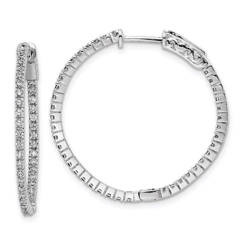 Sterling Shimmer Sterling Silver Rhodium-plated 80 Stone 1.25mm CZ In and Out Round Hinged Hoop Earrings, 28.5 x 29.5 mm