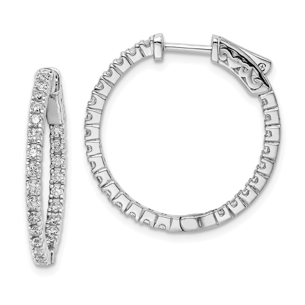 Sterling Shimmer Sterling Silver Rhodium-plated 50 Stone 1.75mm CZ In and Out Round Hinged Hoop Earrings, 23 x 23 mm
