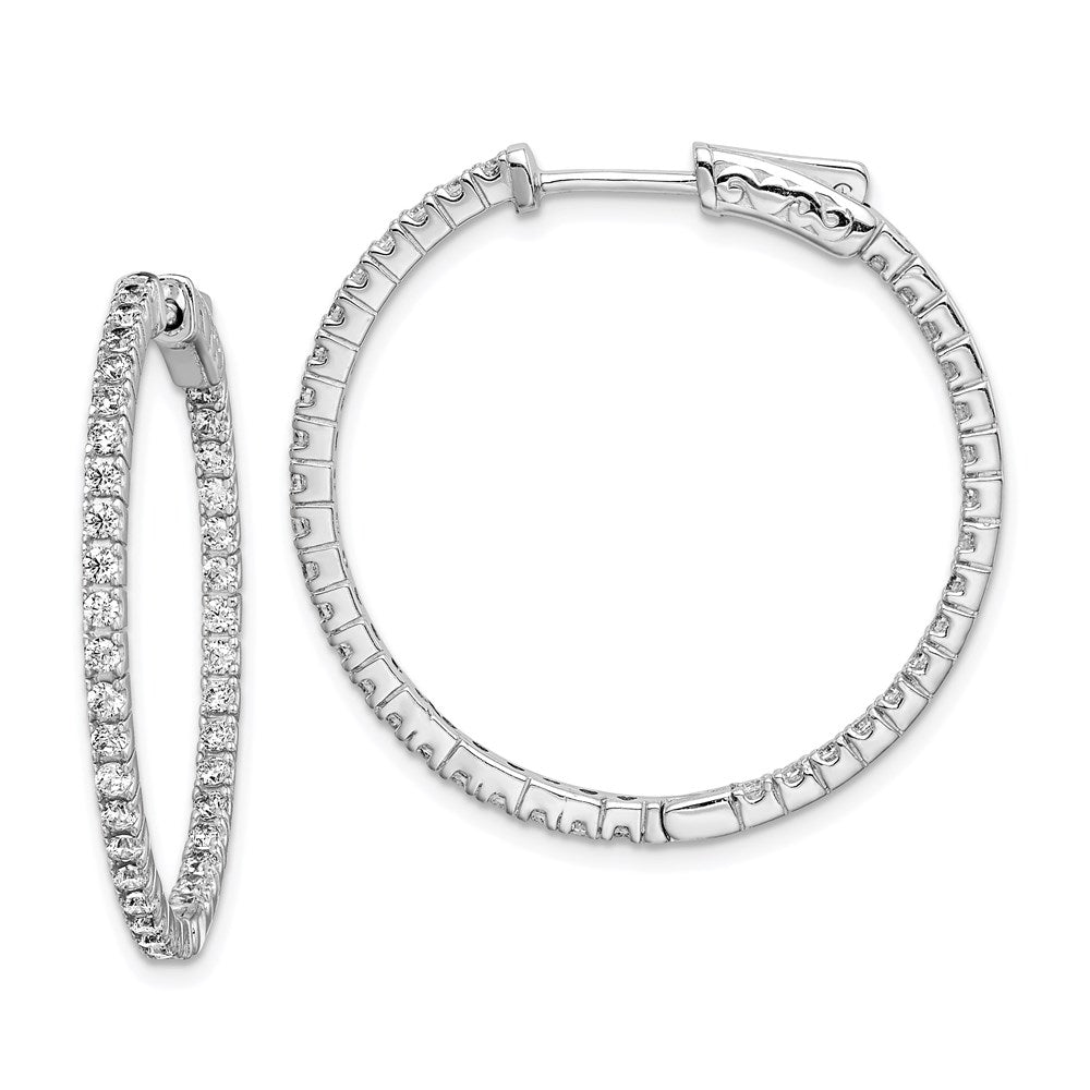 Sterling Shimmer Sterling Silver Rhodium-plated 76 Stone 1.6mm CZ In and Out Round Hinged Hoop Earrings, 31.5 x 31.5 mm