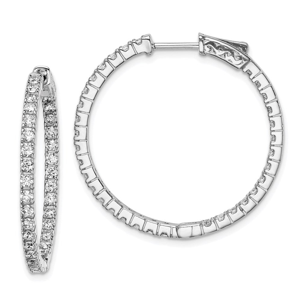 Sterling Shimmer Sterling Silver Rhodium-plated 66 Stone 1.9mm CZ In and Out Round Hinged Hoop Earrings, 30 x 31 mm