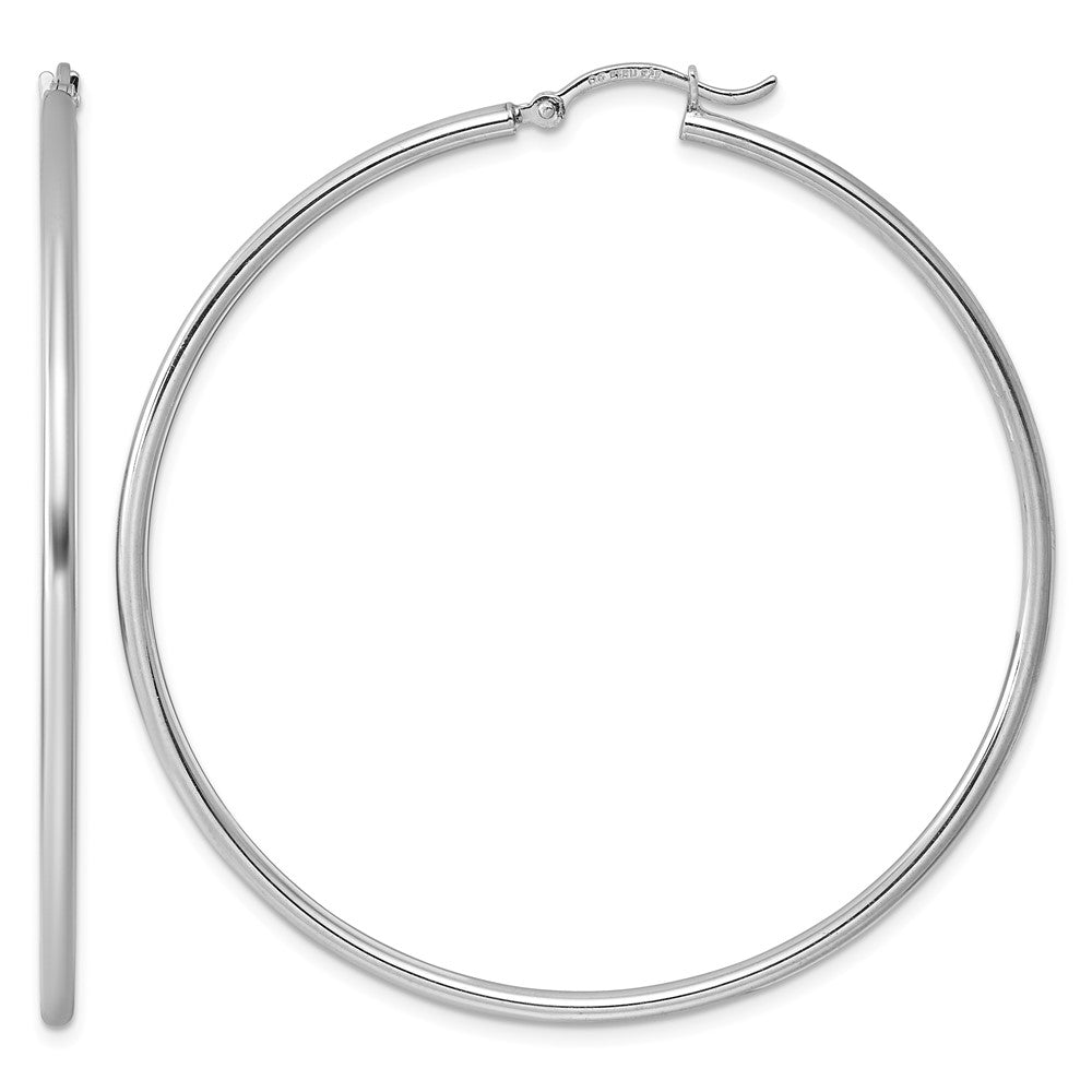 Sterling Silver Rhodium-plated 2mm Round Hoop Earrings, 57 x 2 mm