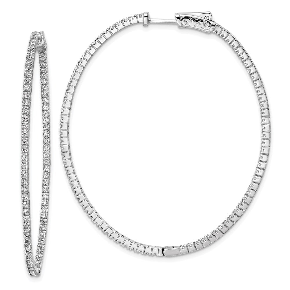 Sterling Shimmer Sterling Silver Rhodium-plated 160 Stone 1.3mm CZ In and Out Oval Hinged Hoop Earrings, 55 x 46.8 mm