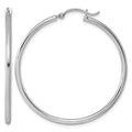 Sterling Silver Rhodium-plated 2mm Round Hoop Earrings, 42 x 2 mm