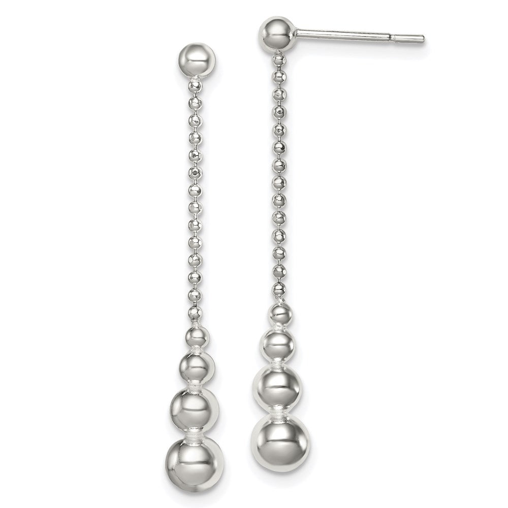 Sterling Silver Polished Teardrop & Bead Post Dangle Earrings, 40 x 5 mm