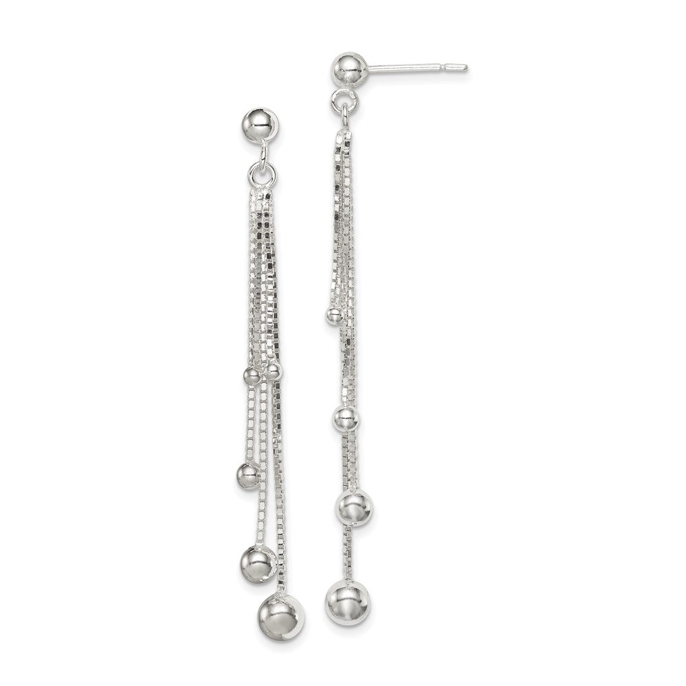 Sterling Silver Polished Graduated Beaded Chain Post Dangle Earrings, 58 x 5 mm