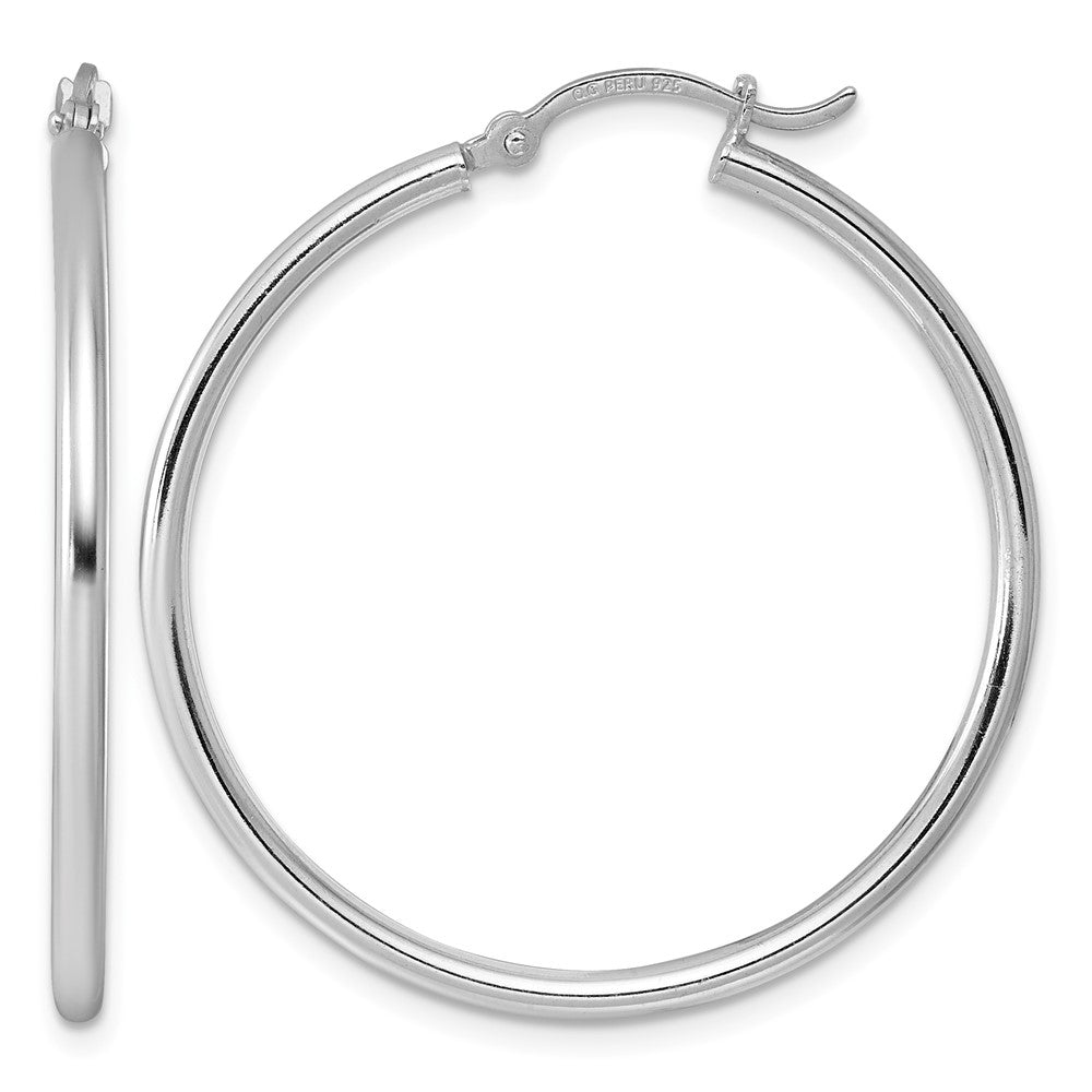 Sterling Silver Rhodium-plated 2mm Round Hoop Earrings, 37 x 2 mm