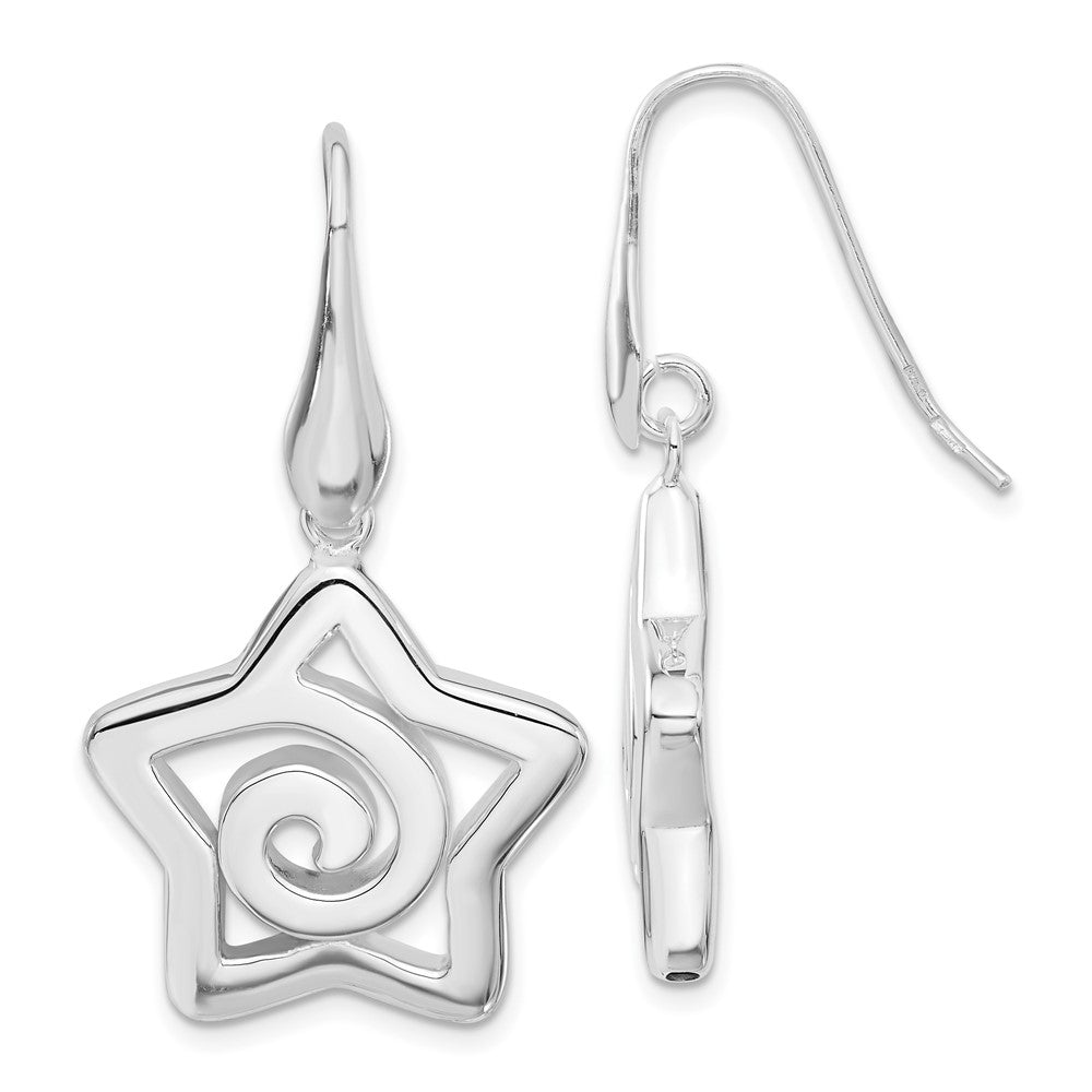Sterling Silver Polished Star Dangle Post Earrings, 43 x 23.9 mm