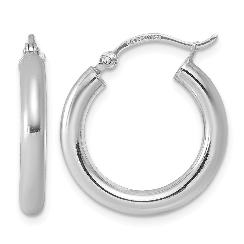 Sterling Silver Rhodium-plated 3mm Round Hoop Earrings, 21 x 3 mm