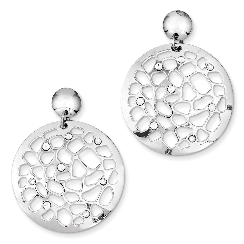 Sterling Silver Rhodium Plated Disc with Crystals Post Earrings, 39 x 31 mm