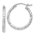 Sterling Silver Rhodium Plated Diamond-cut 2x20mm Hoop Earrings, 20 x 2 mm