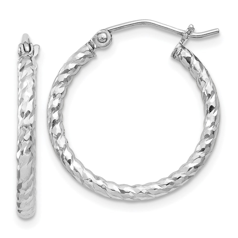 Sterling Silver Rhodium Plated Diamond-cut 2x20mm Hoop Earrings, 20 x 2 mm