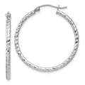 Sterling Silver Rhodium Plated Diamond-cut 2x30mm Hoop Earrings, 30 x 2 mm