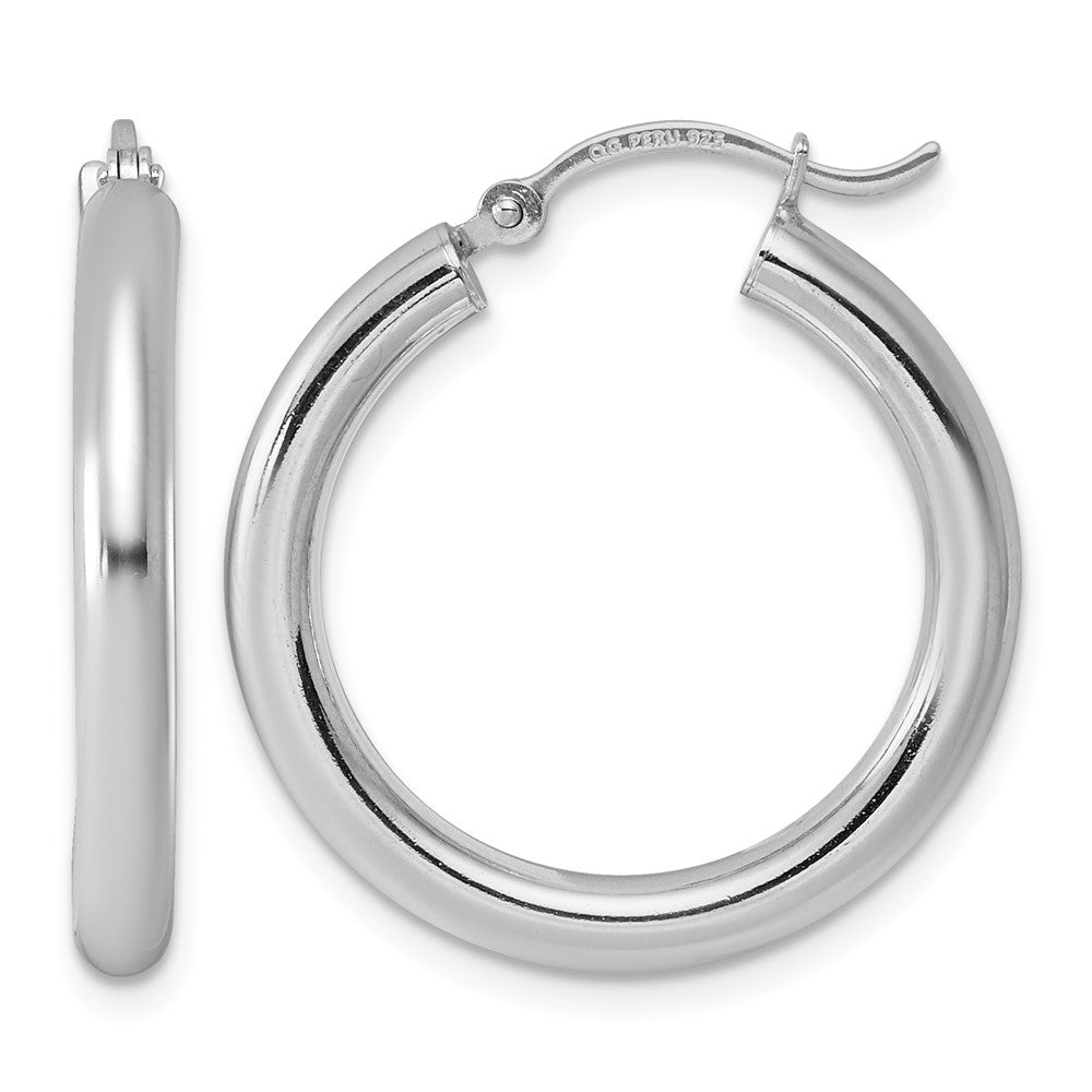 Sterling Silver Rhodium-plated 3mm Round Hoop Earrings, 27 x 3 mm