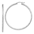 Sterling Silver Rhodium Plated Diamond-cut 2x50mm Hoop Earrings, 50 x 2 mm