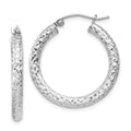 Sterling Silver Rhodium-plated D/C 3x25mm Hoop Earrings, 25 x 3 mm