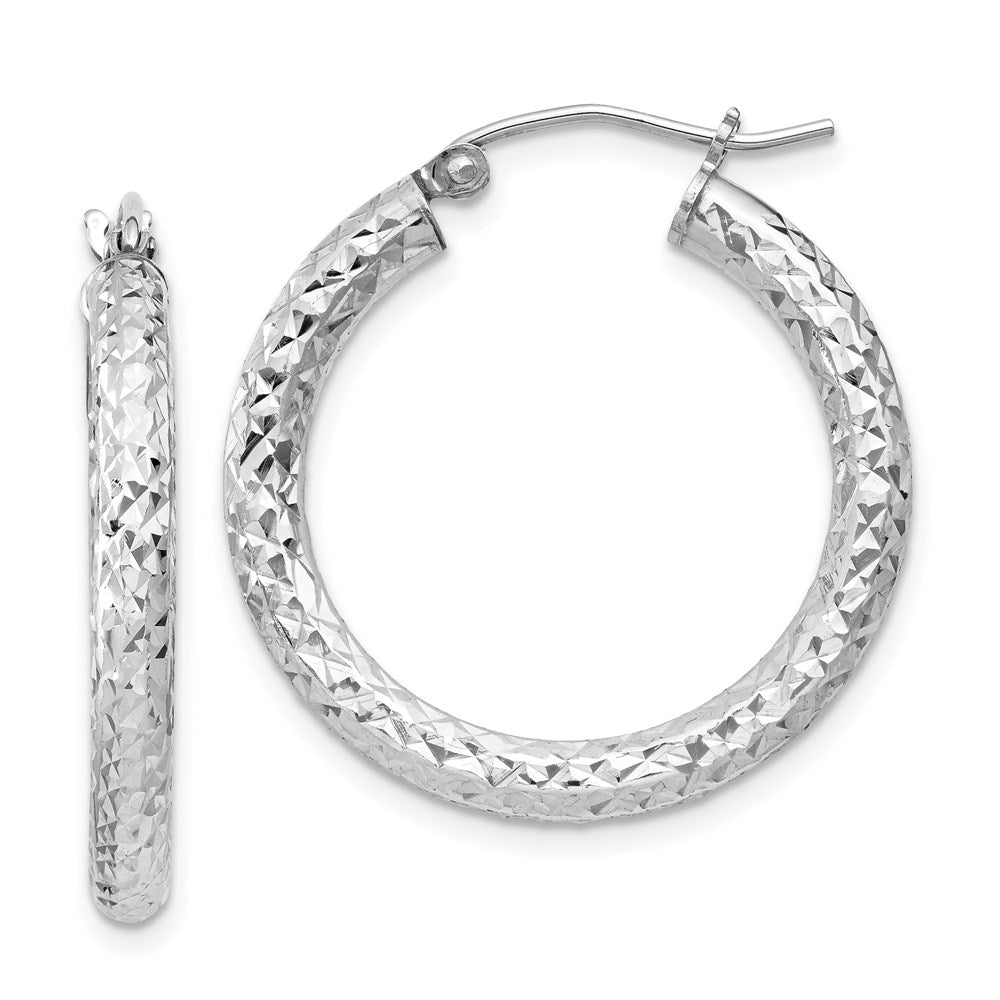 Sterling Silver Rhodium-plated D/C 3x25mm Hoop Earrings, 25 x 3 mm