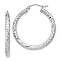 Sterling Silver Rhodium-plated D/C 3x30mm Hoop Earrings, 30 x 3 mm