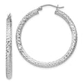 Sterling Silver Rhodium-plated D/C 3x35mm Hoop Earrings, 35 x 3 mm