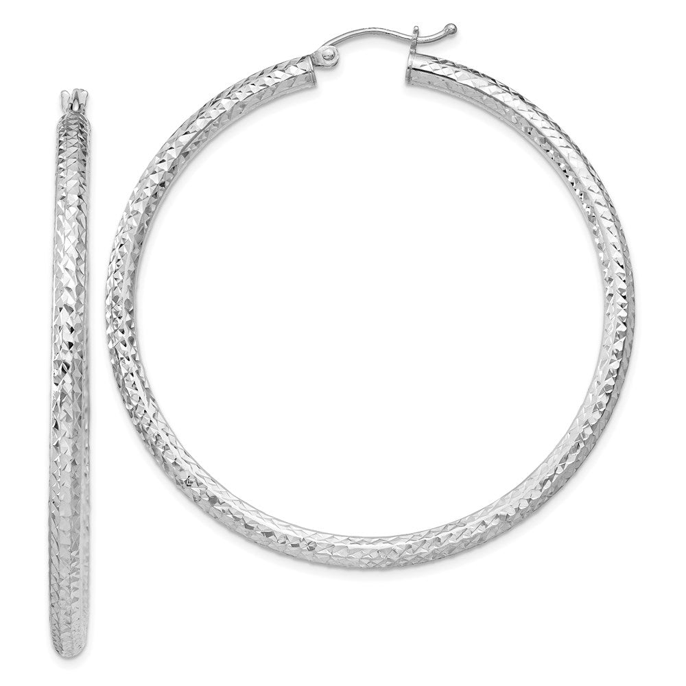 Sterling Silver Rhodium-plated D/C 3x50mm Hoop Earrings, 50 x 3 mm