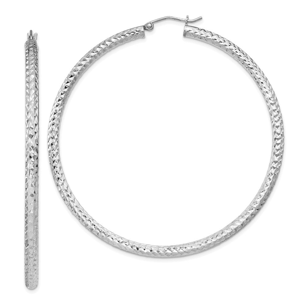 Sterling Silver Rhodium-plated D/C 3x60mm Hoop Earrings, 60 x 3 mm