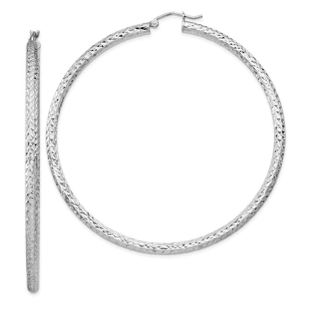Sterling Silver Rhodium-plated D/C 3x65mm Hoop Earrings, 65 x 3 mm